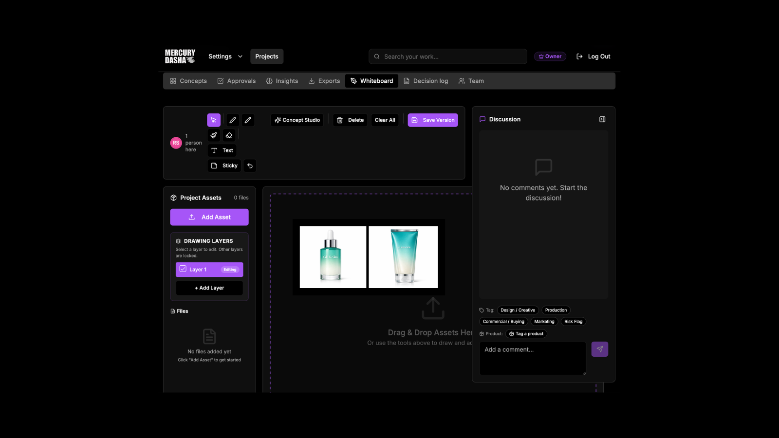Ode To Skin: A live collaborative whiteboard, threaded notes and a running decision log keep 